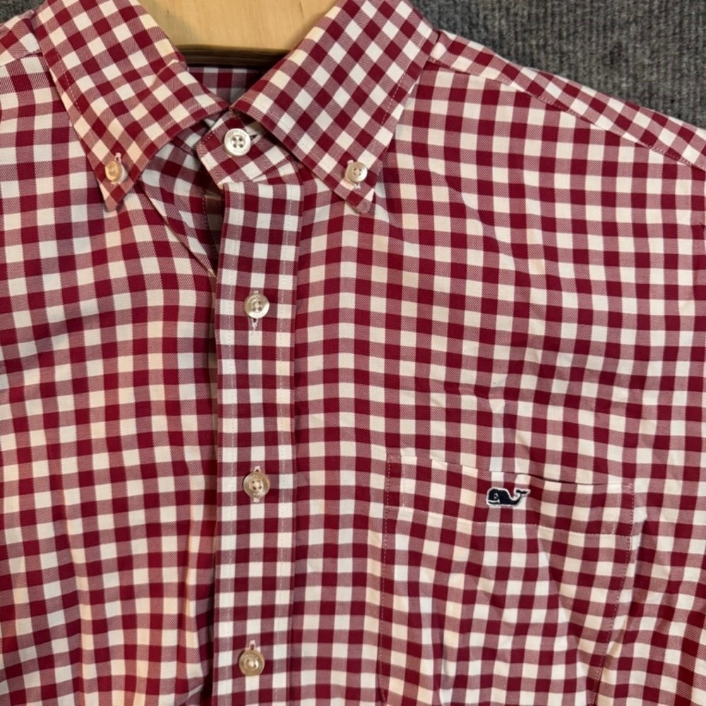 Vineyard Vines Tucker Shirt Mens Medium Red White Gingham Button Down Cotton - Picture 3 of 6